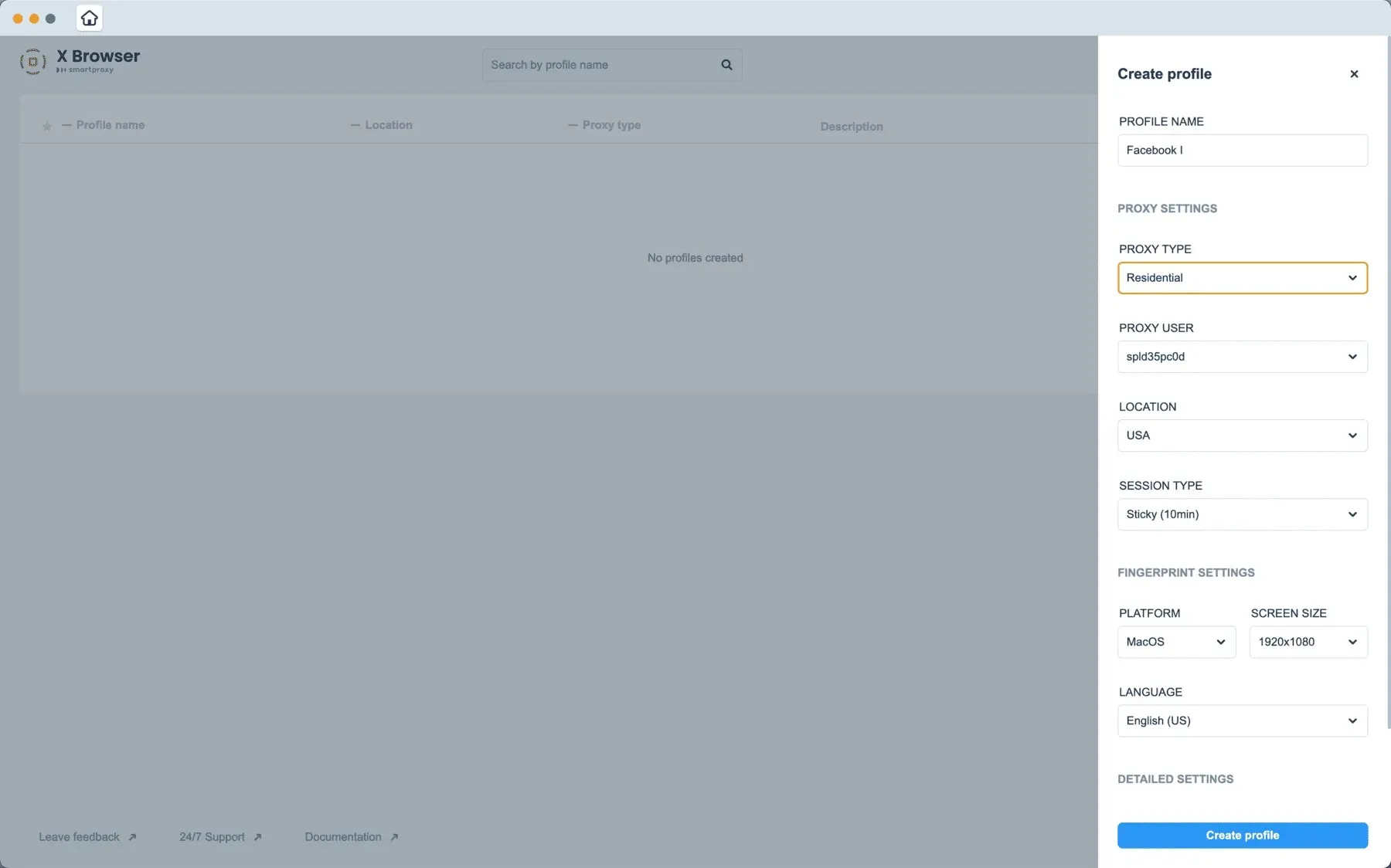 Profile Setup X Browser